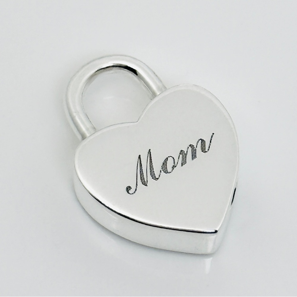Tiffany & Co MOM Mother Heart Padlock Charm Pendant in Sterling Silver